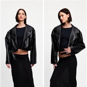LIONESS OVERSIZED MOTO VEGAN LEATHER JACKET - NEW WITH TAGS
